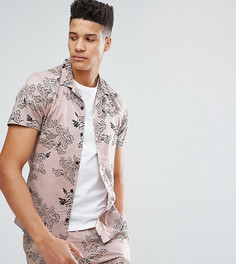 Эластичная розовая рубашка узкого кроя с принтом ASOS TALL - Розовый