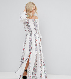 Платье макси с принтом и открытыми плечами Boohoo Petite - Белый