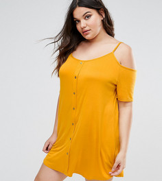 Платье на пуговицах с открытыми плечами Boohoo Plus - Желтый