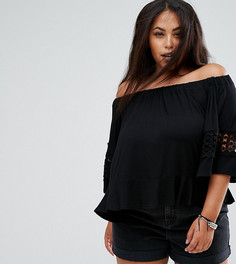 Топ с открытыми плечами и отделкой кроше Boohoo Plus - Зеленый