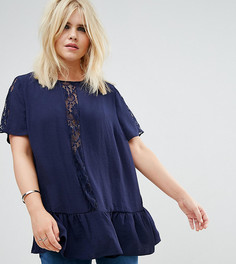 Свободный топ с кружевными вставками ASOS CURVE - Темно-синий