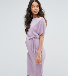 Плиссированное платье миди с ремнем New Look Maternity - Фиолетовый