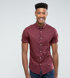 Бордовая облегающая рубашка с короткими рукавами ASOS TALL - Красный
