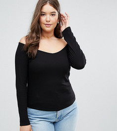 Топ с открытыми плечами и V-образным вырезом ASOS CURVE - Черный