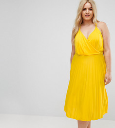 Платье миди с запахом и юбкой плиссе ASOS CURVE - Желтый