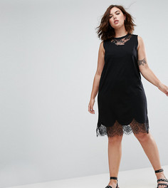Платье-футболка без рукавов с кружевными вставками ASOS CURVE - Черный