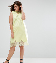 Платье-футболка без рукавов с кружевными вставками ASOS CURVE - Желтый