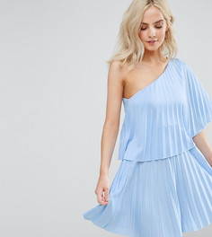 Плиссированное платье мини на одно плечо ASOS PETITE - Синий