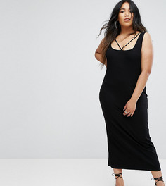 Платье макси в рубчик с бретельками ASOS CURVE - Черный