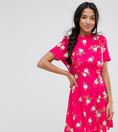 Чайное платье мини с вырезом на спине и оборками ASOS PETITE - Розовый