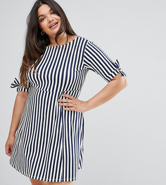 Короткое приталенное платье в полоску с бантами на рукавах ASOS CURVE - Мульти