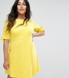 Короткое приталенное платье с бантами на рукавах ASOS CURVE - Желтый