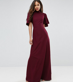 Платье макси с воротником-стойкой и расклешенными рукавами ASOS TALL - Красный