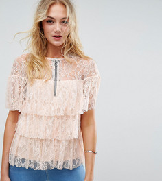 Кружевной топ с оборками и молнией ASOS TALL - Розовый
