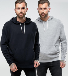 2 оверсайз-худи черного и серого меланжевого цвета ASOS - Мульти