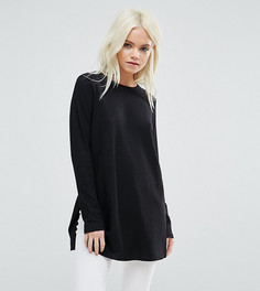 Фактурный топ в рубчик с длинными рукавами и разрезами по бокам ASOS PETITE - Черный