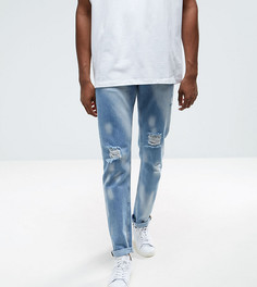 Светлые выбеленные джинсы слим в винтажном стиле с рваной отделкой ASOS TALL - Синий