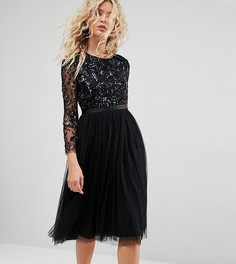 Платье миди с длинными рукавами и отделкой Needle &amp; Thread - Черный