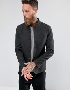 Приталенный шерстяной блейзер с накладными карманами Selected Homme - Серый