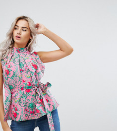Топ с цветочным принтом и высоким воротом ASOS PETITE - Мульти