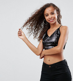 Топ с пайетками и шнуровкой на спине ASOS PETITE - Черный