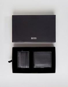 Черные бумажник и кредитница из коровьей кожи в подарочном наборе BOSS by Hugo Boss - Черный