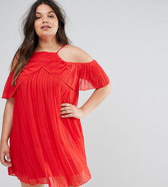 Плиссированное платье мини с открытыми плечами Boohoo Plus - Красный