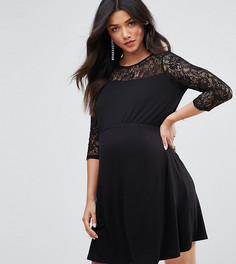 Свободное платье мини с кружевными рукавами ASOS Maternity - Черный