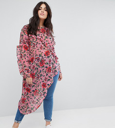 Асимметричная блузка с цветочным принтом и оборками ASOS CURVE - Мульти