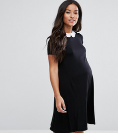 Свободное платье для беременных с контрастным фигурным воротником и короткими рукавами ASOS Maternity - Черный