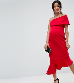 Платье миди на одно плечо с оборкой по нижнему краю ASOS Maternity - Красный