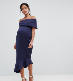 Платье миди на одно плечо с оборкой по нижнему краю ASOS Maternity - Темно-синий