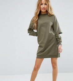 Свободное трикотажное платье с разрезами ASOS PETITE - Розовый