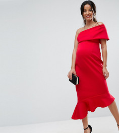 Платье миди на одно плечо с оборкой по нижнему краю ASOS Maternity PETITE - Красный