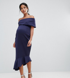 Платье миди на одно плечо с оборкой по нижнему краю ASOS Maternity TALL - Темно-синий