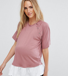 Футболка с кнопками на плечах и оборкой ASOS Maternity NURSING - Розовый