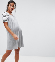 Платье колор блок с молниями и рукавами в полоску ASOS Maternity NURSING - Серый