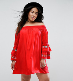 Платье-бандо с вышивкой на рукавах Rage Plus - Красный