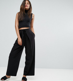 Брюки со складками и завязкой на поясе ASOS TALL - Черный