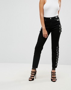 Черные прямые джинсы с большими люверсами и ленточной отделкой ASOS FLORENCE - Черный