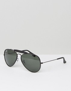 Солнцезащитные очки-авиаторы с кожаной накладкой на переносице Ray-Ban 0RB3422Q - Черный
