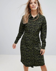 Платье миди на пуговицах с камуфляжным принтом Brave Soul Lexis - Зеленый