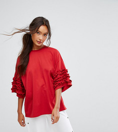 Свободная футболка с оборками Monki - Красный