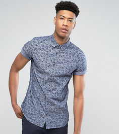 Узкая рубашка из шамбре с короткими рукавами и принтом Burton Menswear TALL - Синий