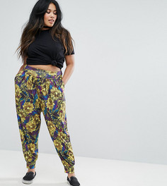 Гаремные брюки с тропическим принтом и отворотом на поясе ASOS CURVE - Мульти
