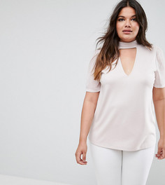 Топ из ткани понте с глубоким вырезом и шифоновыми рукавами ASOS CURVE - Бежевый