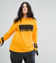 Топ с длинными рукавами, D-образными кольцами с завязками и принтом ASOS CURVE - Желтый