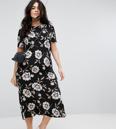 Чайное платье макси с крупным цветочным принтом ASOS CURVE - Мульти