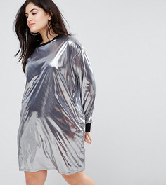 Платье мини с эффектом металлик и отделкой в рубчик ASOS CURVE - Серебряный