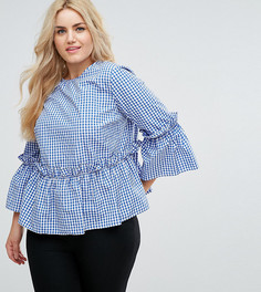 Хлопковый свободный топ в клетку с оборками ASOS CURVE - Мульти